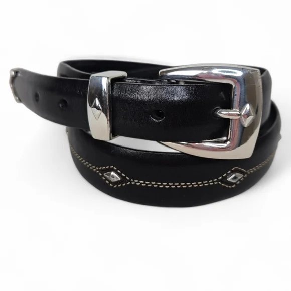 Brighton Black Leather Western Belt Silver Stud Buckle Size 34 USA Made - Picture 7 of 12